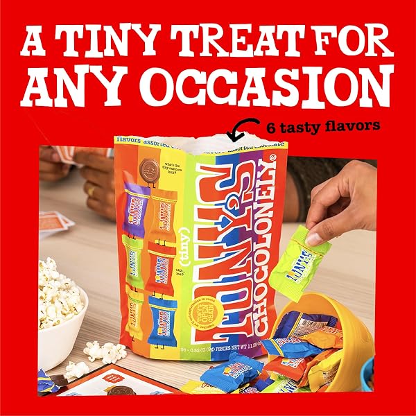TONY’S CHOCOLONELY ASSORTED CHOCOLATE CANDY PIECES, BELGIAN MILK & DARK CHOCOLATE, CARAMEL SEA SALT, ALMOND SEA SALT, HONEY ALMOND NOUGAT, PRETZEL TOFFEE, QUALITY FAIRTRADE COCOA, 36 COUNT, 11.28 OZ