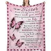 Sister Blanket, Sister Birthday Gifts Butterfly, Christmas Birthday Gifts for Sisters from Sisters Adult, Present for Sis, Soft Lightweight Flannel Throw Blanket for Couch Sofa Bed, 60"x50"