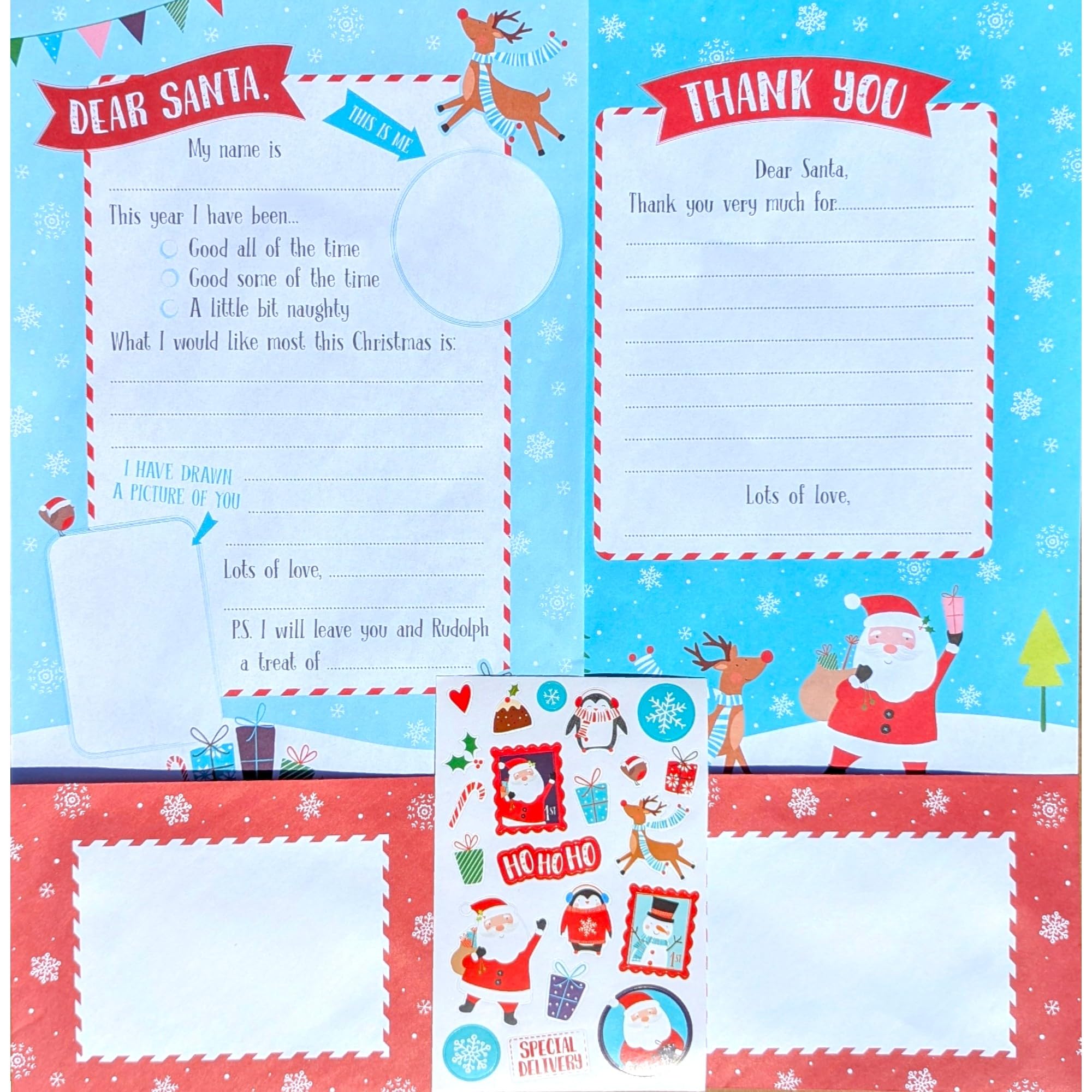 Letter to Santa Kit – Christmas Writing Set for Kids with Santa Letter, Thank You Note, 2 Envelopes & 21 Festive Stickers – Fun Holiday Activity for Children