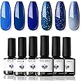 modelones Blue Gel Nail Polish Set, 6 Blue Christmas Color Changing Gel Polish Winter Dark Blue Glitter Nail Polish Gel Kit Soak Off LED Nail Art Manicure Holiday Gifts for Women Girls DIY Home Salon