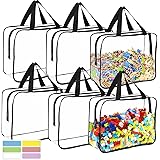 6 Packs Large Toy Storage Bags with Labels, Reusable Clear PVC Board Game Storage, Travel Waterproof Organizer Bags with Zipp