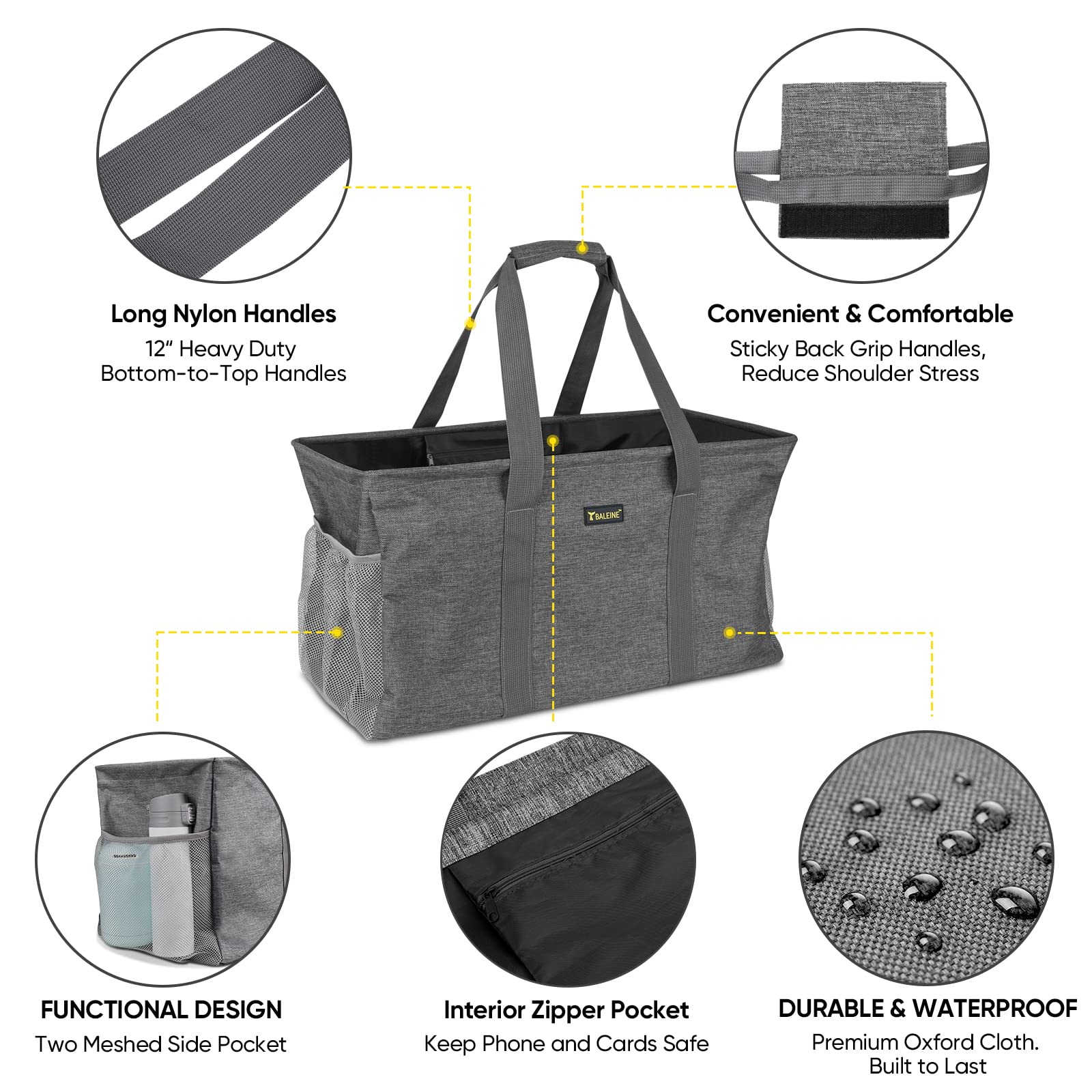 Extra Large Utility Tote Bag with Wire Frame for Storage (Gray, 22''x12''x10'')
