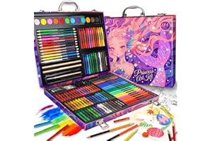 Cokiki Art Supplies,184-Piece Art Sets for Girls Ages 6-12,Purple Princess Christmas Birthday Drawing Art Kit with Colored Pencils,Crayons,Oil Pastels,Watercolor Paint Set for Kids Girls Teens