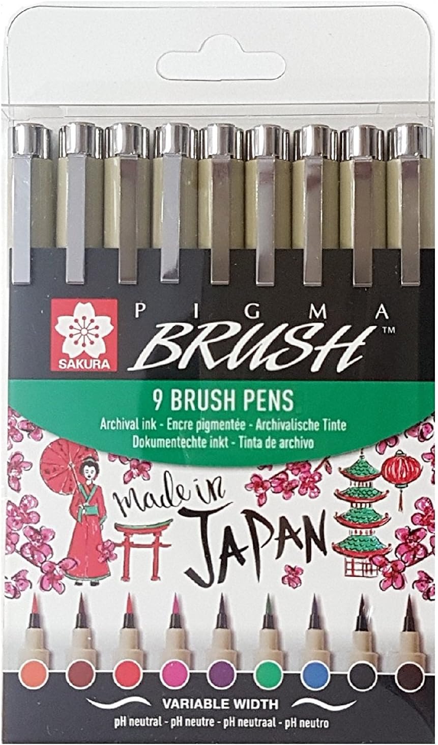 Pigma Brush Pens Sakura - Set of 9 Colours