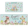 Drydiet Easter Kitchen Rugs and Mats Set of 2, Happy Easter Kitchen Decor Buffalo Plaid Bunny Egg Cross Flower Mat for Floor Spring Decorations for Home, 17 x 30, 17 x 47 inches