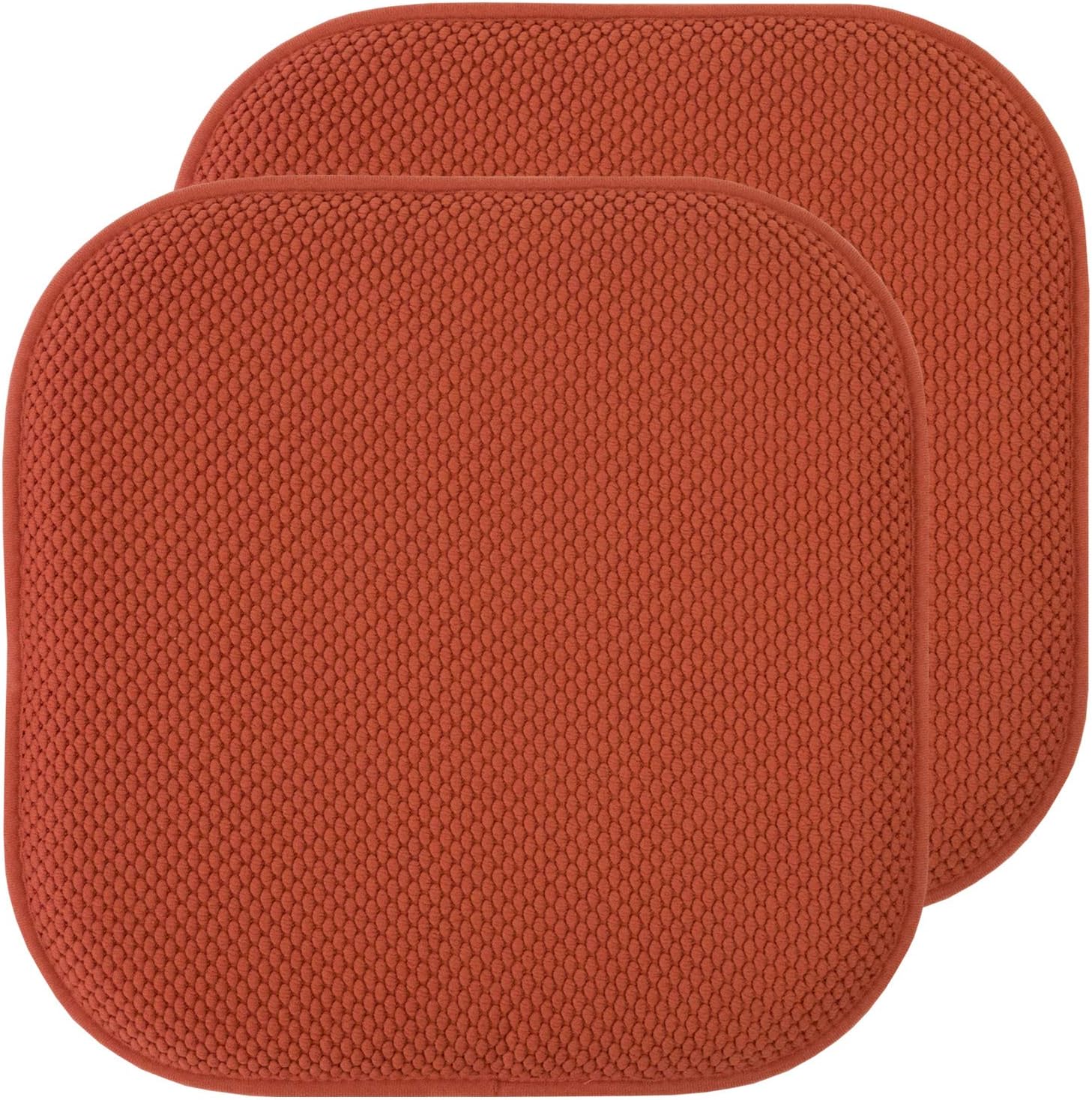 Sweet Home Collection Chair Cushion Memory Foam Pads Honeycomb Pattern Slip Non Skid Rubber Back Rounded Square 16" x 16" Seat Cover, 2 Pack, Rust