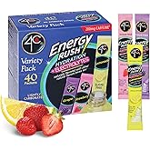 4C Energy Rush Electrolyte Drink Mix Variety Pack, 40 Sticks, 3 Flavors | Electrolyte powdered drink mix with 40 single-serve sticks; 14 Lemonade, 12 Strawberry &amp; 14 Grape for water flavoring