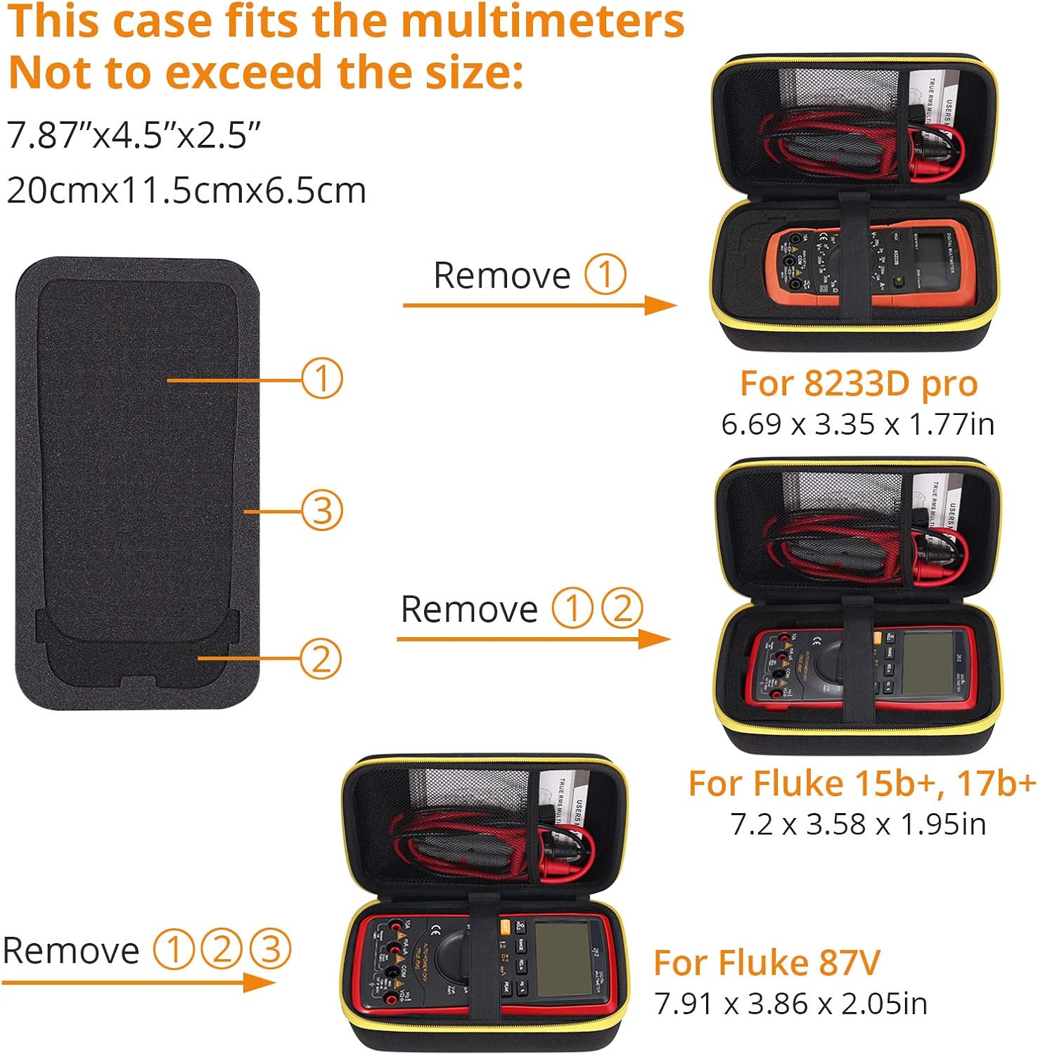 Neoteck Carrying Case for Auto Ranging Digital Multimeter with DIY Foam for Fluke 101/115/116/117/113/114/F15B+/F17B+/F18B Tacklife DM01M Auto Ranging TRMS 6000 Counts - Image 5