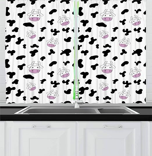 Amazon Com Ambesonne Cow Print Kitchen Curtains Animal Cow Hide