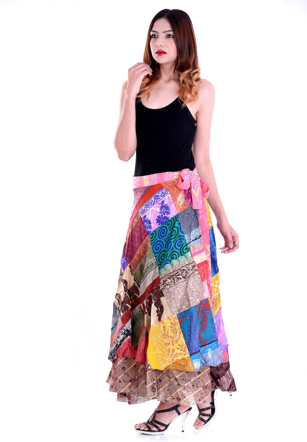 handicraft-palace women's crepe silk wrap around skirt(swa-11, multicolour, large)