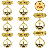 luck sea 8 Packs Church Usher Badges Gold Greeter Welcome Pins | Gold Finish Badges,Volunteer Service,Church Welcome Team,Easter Christmas Events,Greeter Identification,Bulk