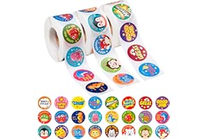 RACETOP 3 Rolls Motivational Stickers for Kids, 1500 Pcs Teacher Reward Stickers School Supplies Roll Sticker Potty Training Stickers for School Classroom Home, 24 Designs (3 Animal Roll)