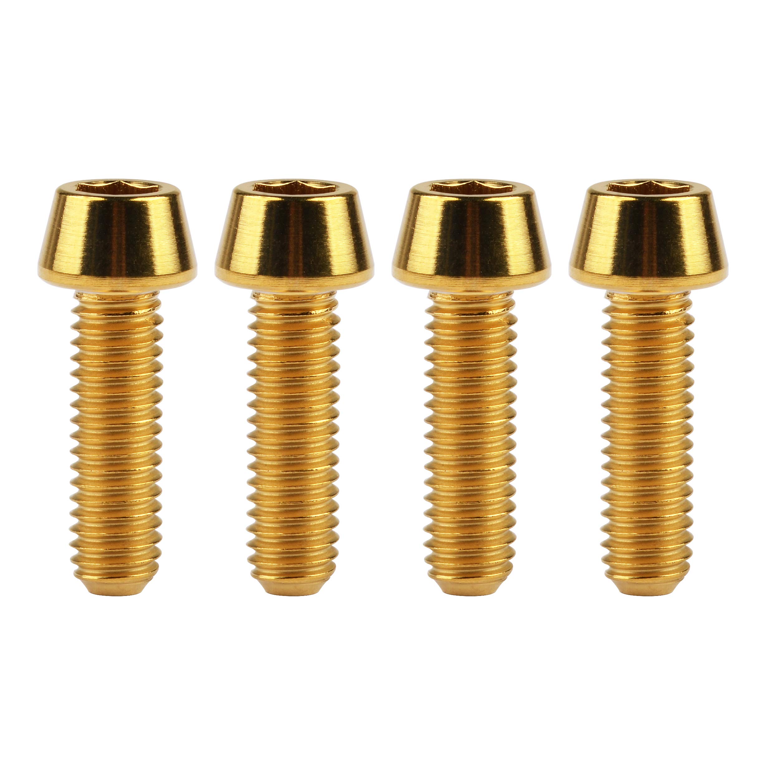 Wanyifa Titanium Ti M6 x 10 16 18 20 25 30 35 40 45 50 55 60 65mm Allen Hex Screw Socket Cap Tapered Bolt pack of 4 (M6X20mm, Gold)