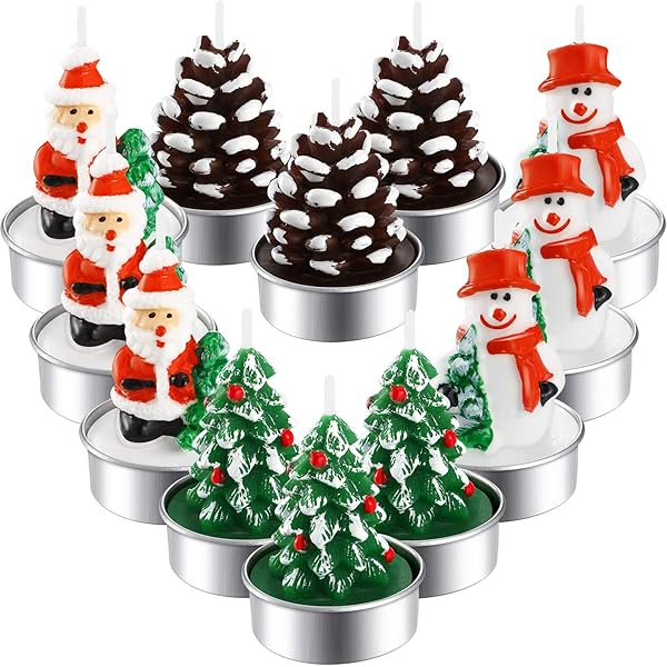 Amazon Com Jetec 15 Pieces Christmas Candles Santa Snowman Pine Cone Gift House Candles For Home Party Halloween Christmas Wedding Holiday Celebration Decoration Style A Home Kitchen