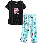 Inadays Womens Cotton Pajama Sets Short Sleeve Top With Capri Pants 2 piece sets for Women Summer Pajamas Lounge Set