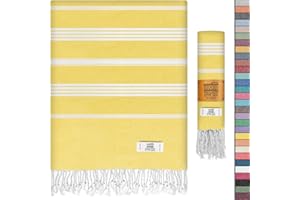EPHESUS TOWELS Turkish Beach Towel - 39x71 inch Oversized - Turkish Towel for Beach, Pool, Yoga - Prewashed, Lightweight, Quick Dry (1, Yellow)