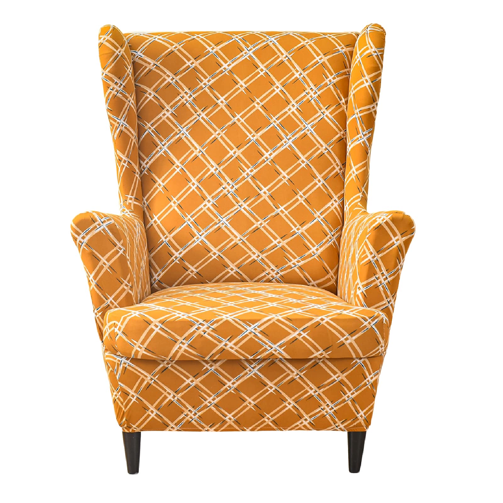 KRFOONN Wingback Chair Cover 2-Piece Stretch Wing Chair Covers Spandex Slipcovers Non-Slip Furniture Protector for Living Room Wingback Chairs, Yellow, Geometric