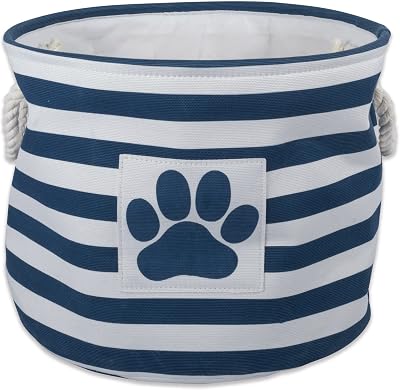 Bone Dry Striped Paw Patch Bin Large Round Navy 15x18x18 Storage