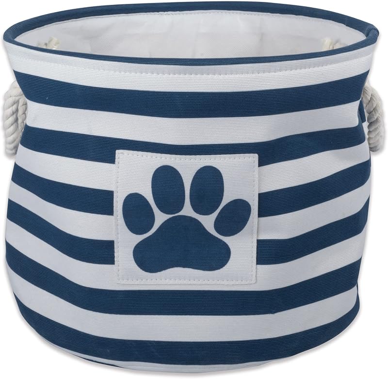 Bone Dry Striped Paw Patch Bin Large Round Navy 15x18x18 Storage