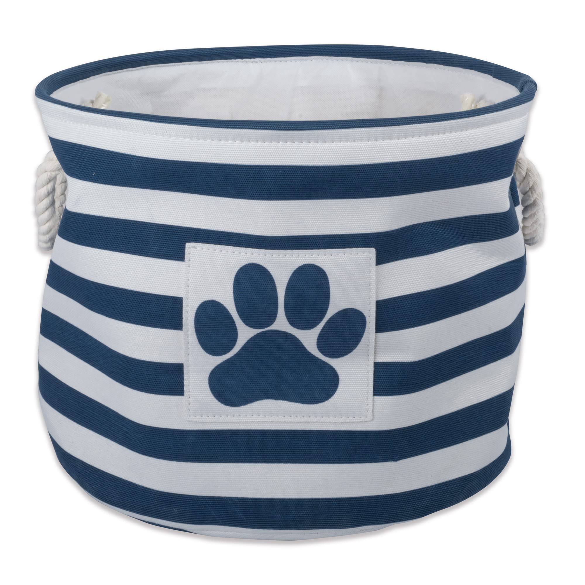 Bone Dry Pet Storage Collection Striped Paw Patch Bin, Small Round, Navy — image 1