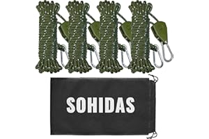 SOHIDAS Camping Rope Reflective Tent Rope Guyline with Ratchet Pulley, Tarp Tie Down Ropes for Tent Tarp, Canopy Shelter, Camping, 13ft Adjustable Guy Line for Canopy Tent 4 Pack Guy Lines Tents Cords