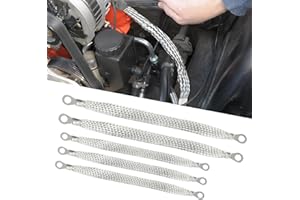 Eratus 5 PCS Ground Strap, 10" 13" Copper Flat Braided Multi-purpose Engine Grounding Strap Kit, Flexible Quick-dissipating Cable Ties with Ring Terminals on Both Sides, for Most Cars (Silver)