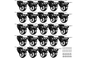 GCFOIR 2" Casters Set of 24 Heavy-Duty Industrial Caster Wheels with Brake PU No Noise Wheels with Double Locking and Double Ball Bearing Swivel Locking Casters for Workbench, Furniture, Plate Castors Black