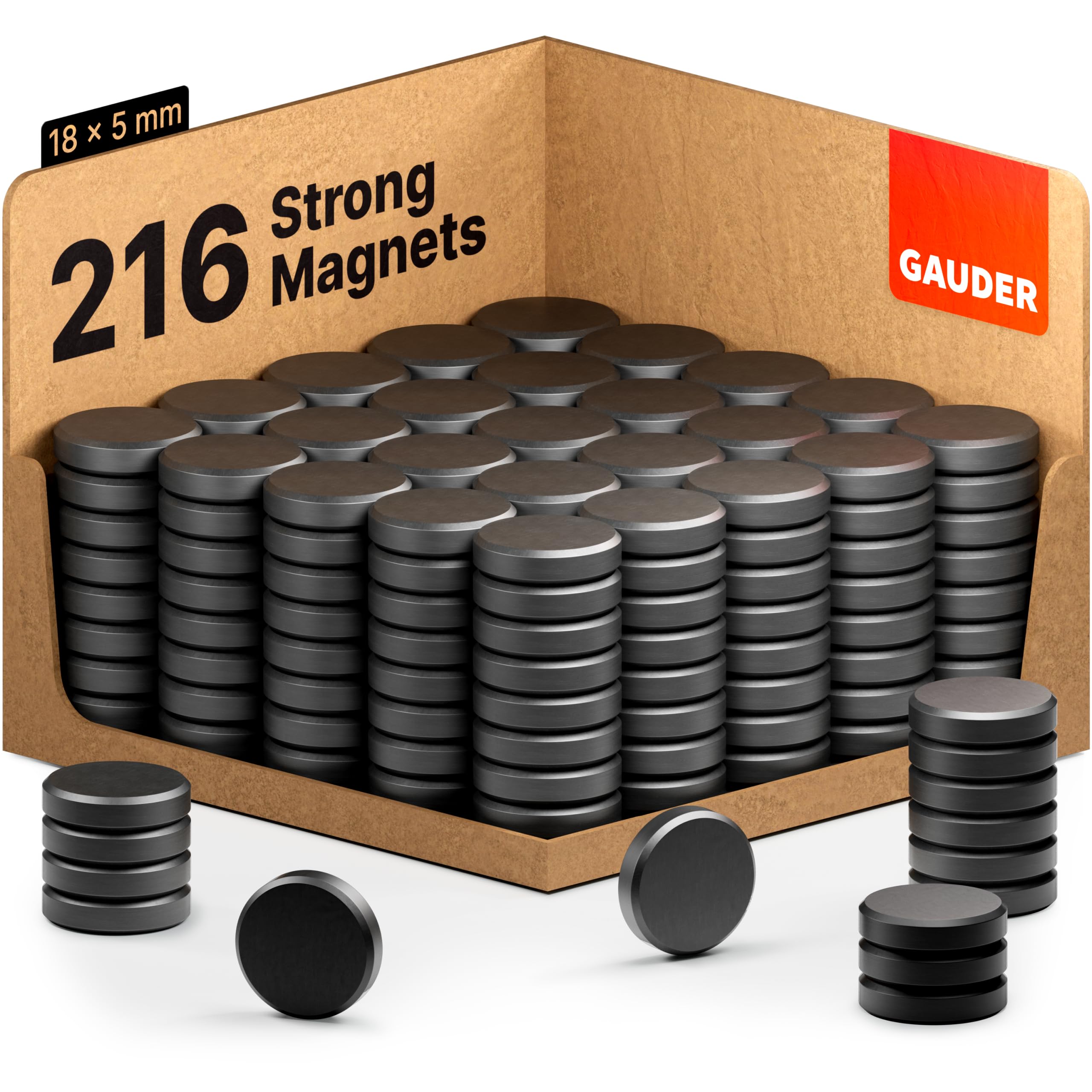 GAUDER Magnets for Whiteboard, Notice Board & more (18 x 5 mm) | 216x Magnets for Crafts | Fridge Magnets