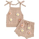 Doisbetthsay Toddler Girl Fall Outfits Knit Baby Clothes Tie-up Camisole With Elastic Waist Shorts 2 Pcs Clothing Set