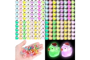 ROMROC 160Pcs Luminous Mini Christmas Resin Duck Miniature Glow in The Dark Ducks Christmas Decor Aquarium Ornament Dollhouse Decoration DIY Slime Kit Birthday Party Hide and Seek Prank(16 Colors)