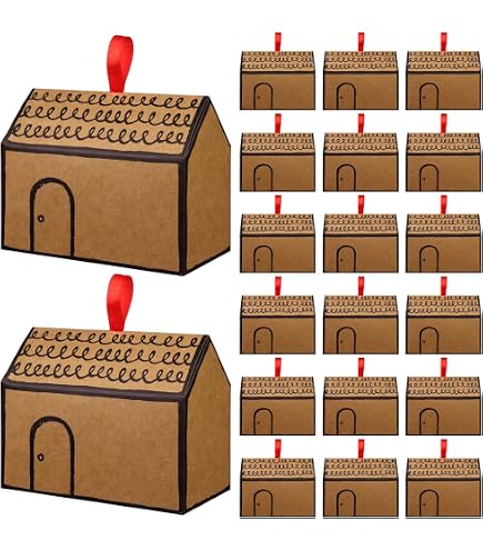 Easywiny Geschenkboxen Hausförmig – 36 Stück, Weiß, Mit Rotem Band, Für Süßigkeiten & Kekse