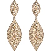 Flyonce Clip On Earrings for Women, Glitter Rhinestone Crystal Wedding Bridal Clip-on Drop Dangle Earring for Non Pierced Ears