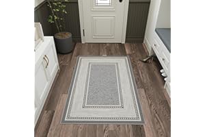 Ottomanson 3'3" x 5' Rugs for Living Room Border Area Rug for Bedroom - Non Slip Durable Large Floor Carpet for High Traffic Areas - Indoor Rug for Dining Room Kitchen Kids Playroom, Light Gray