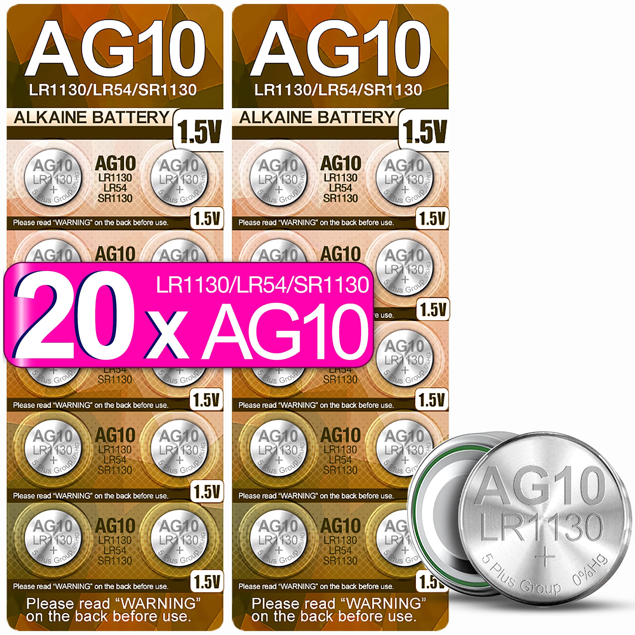 Buy 5Plus Group 20 PCS LR1130 AG10 SR1130 LR54 Battery 1.5V Alkaline Button Cell Batteries for