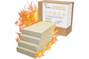 GIRtech USL Thin Fire Bricks 2500F Replacement for Wood Stove, Fireplace - Pack of 4-9" x 4.5" x 1.25" Firebricks for Insulating Warming Layer Steel Furnaces, Kilns, Blacksmith Forges, Pizza Oven