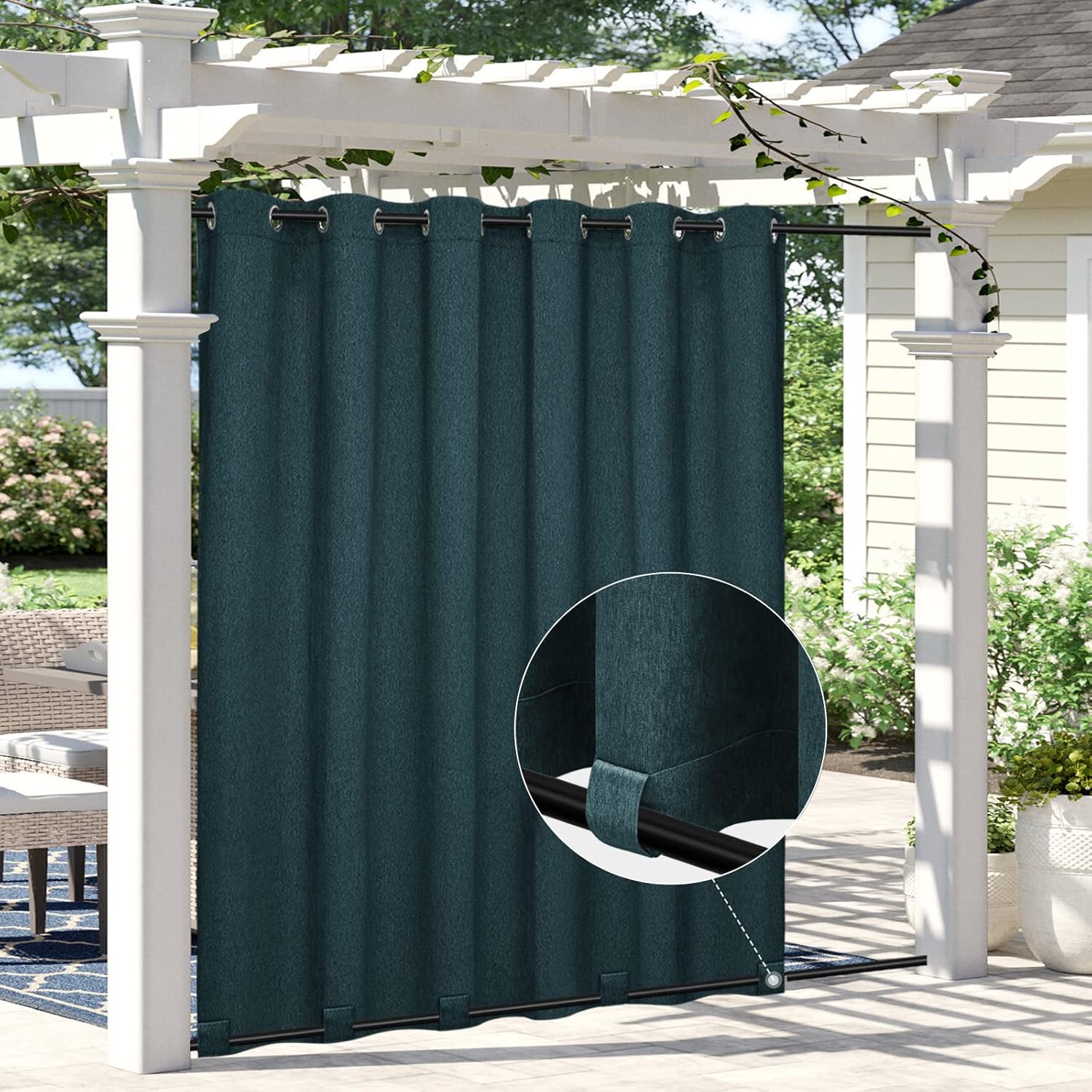 Outdoor Curtains - Easy-Going Linen Look Outdoor Curtains Waterproof Windproof Porch Curtains, Soft Thicken Outdoor Privacy Curtains for Patio, Gazebo, Grommet Top and Tab Bottom Drape, 1 Panel, 110x96 inch, Teal