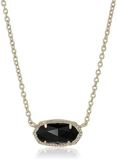 Kendra Scott "Signature" Elisa Gold plated Black Glass Pendant Necklace, 15" + 2" Extender