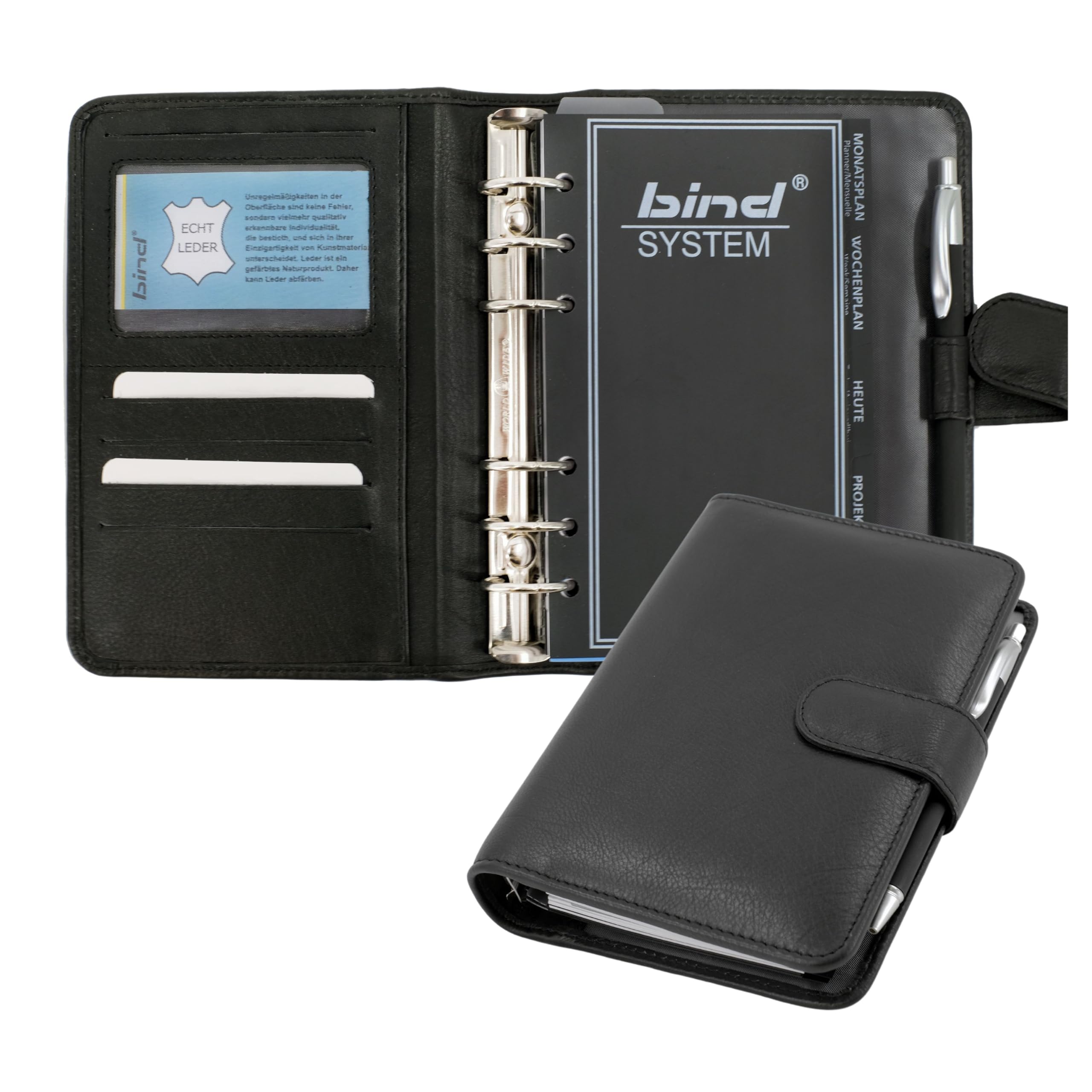 Bind - 10111 - System Planner A6 Including Calendar - 1 Day = 1 Page - Nappa Leather, Black
