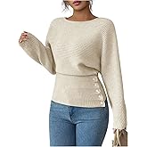MakeMeChic Women's Long Sleeve Boat Neck Sweater Fitted Winter Business Pullovers Knit Top