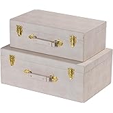 Sagala Set of 2 Large Decorative Storage Trunks, Beige Shagreen StorageTrunks And Chests with Handle, Faux Leather Large Storage Boxes for Home Organization Decor (Beige)