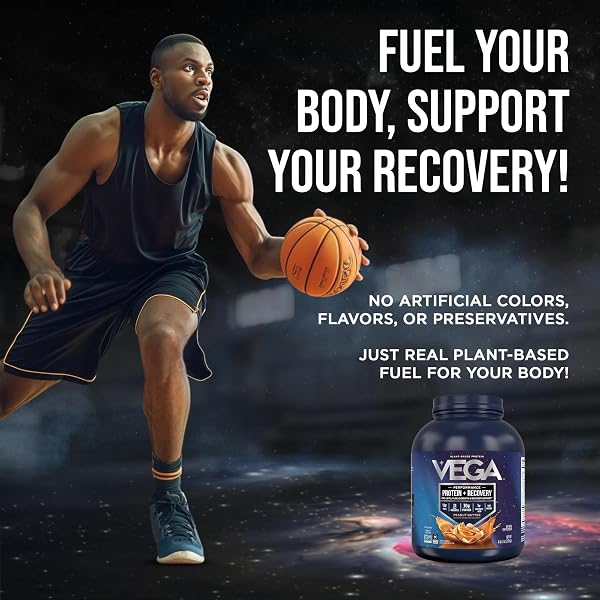 VEGA PROTEIN + RECOVERY, PEANUT BUTTER – 30G VEGAN PROTEIN, DAIRY & GLUTEN FREE, PROBIOTICS, NSF CERTIFIED, 67.2 OZ (45 SERVINGS)