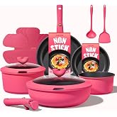 CAROTE 15pcs Pots and Pans Set Non Stick, Cookware Set Detachable Handle | Induction Compatible, Dishwasher &amp; Oven Safe, Space Saving, Camping Cooking Set, Kitchen Set, Pink