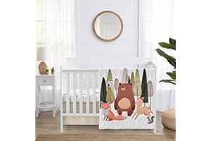 Sweet Jojo Designs 3-Piece Baby Crib Bedding Set (Woodland Animals) for Boys or Girls, Infants/Nursery incl. Blanket, Fitted Sheet and Crib Skirt (Neutral Theme, Woods, Forest Animal, Bear, Deer Fox)