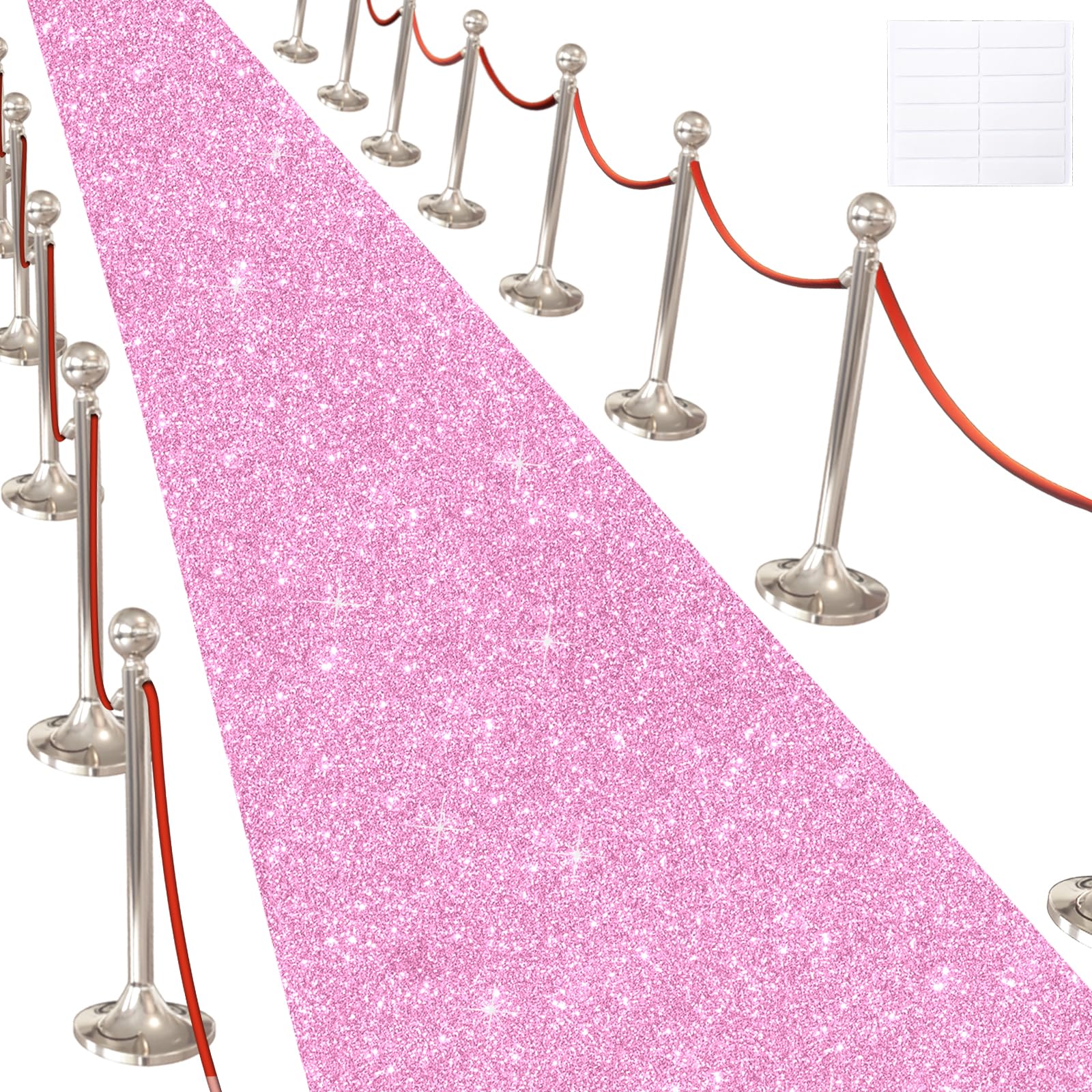 Photo 1 of Glitter Carpet Runner for Party -200 GSM Thickness Non-Woven Fabric Runner Rug with Adhesive Tape, Hollywood Carpet for Event, Aisle Runner for Wedding Ceremony (Glitter Pink, 2.6FTx15FT)
