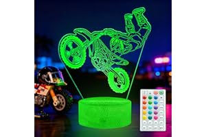 POSSHE Dirt Bike Night Light, Dirt Bike Gifts for Boy, 3D Illusion Lamp with Remote Control, 16 Colors Changing, RGB Flashing Mode and Dimmable, Gifts for Boys Christmas Decor