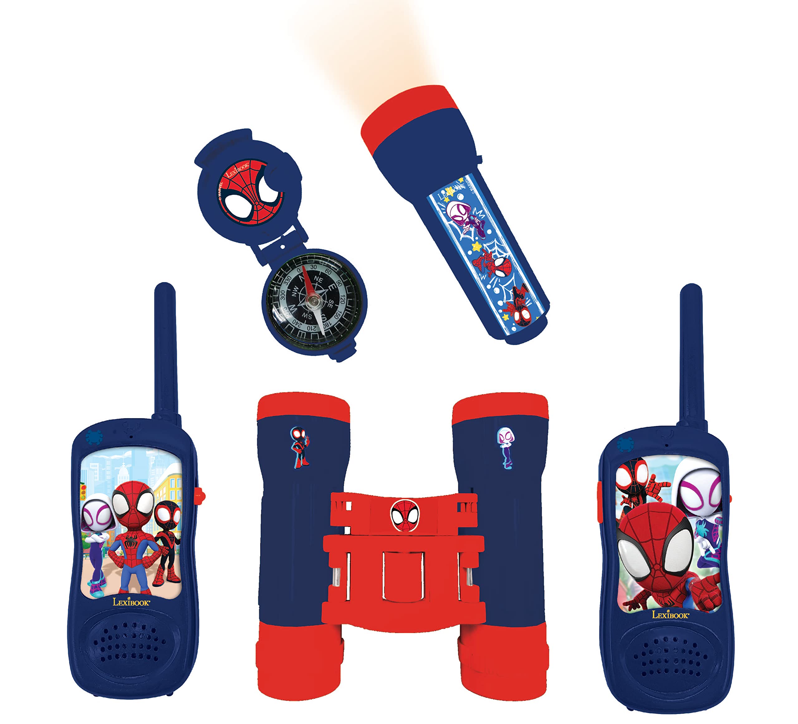 LEXIBOOK, Spidey & His Amazing Friends, Complete adventurer set, for kids, 120m walkie-talkies, Binoculars, Flashlight, Compass, Red/Blue, RPTW11SP โ image 1