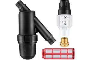 Aurelema Drip Irrigation Pressure Regulator and Filter, 25 PSI Water Backflow Preventer for 3/4'' Garden/Faucet Hose Thread and Drip Irrigation Inline Y Filter, 3/4" x 3/4" FHT Hose Thread Connections