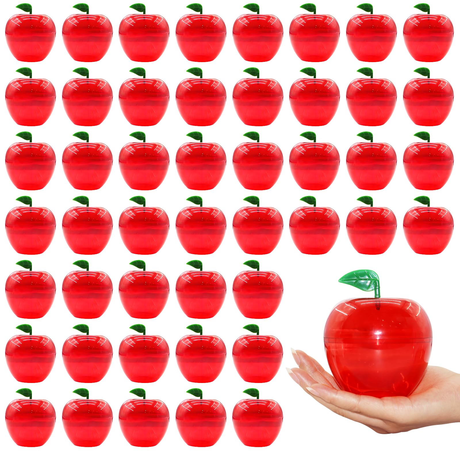 Photo 1 of 48 Pcs Plastic Apple Container 4.3*3.5 inch Large Back to School Red Apple Candy Jars with Lids Teacher Appreciation Gift Bulk Candy Boxes Holder Party Ornaments Christmas Decorations Party Supplies