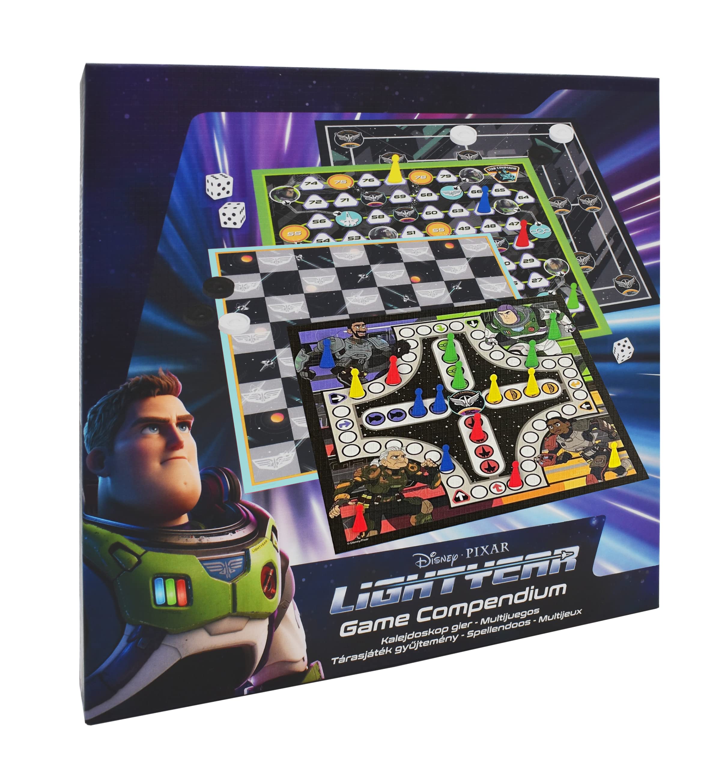 Cartamundi Lightyear Games Compendium, Enjoy 4 Different Board Games Including Nine Men's Morris, Draughts, Ludo, Ladders Board Game, Great Gift For Ages 4+