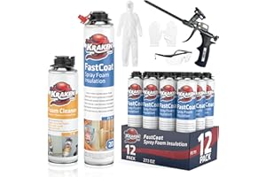 Kraken Bond Fastcoat Fire Rated Spray Foam Insulation Kit - (12x27.1 oz.) (R-Value 11.32 / 2in) Closed Cell Expanding Foam - Heat and Acoustic Insulation, Gun & Cleaner Includes, 240 Board Ft 12 Pack